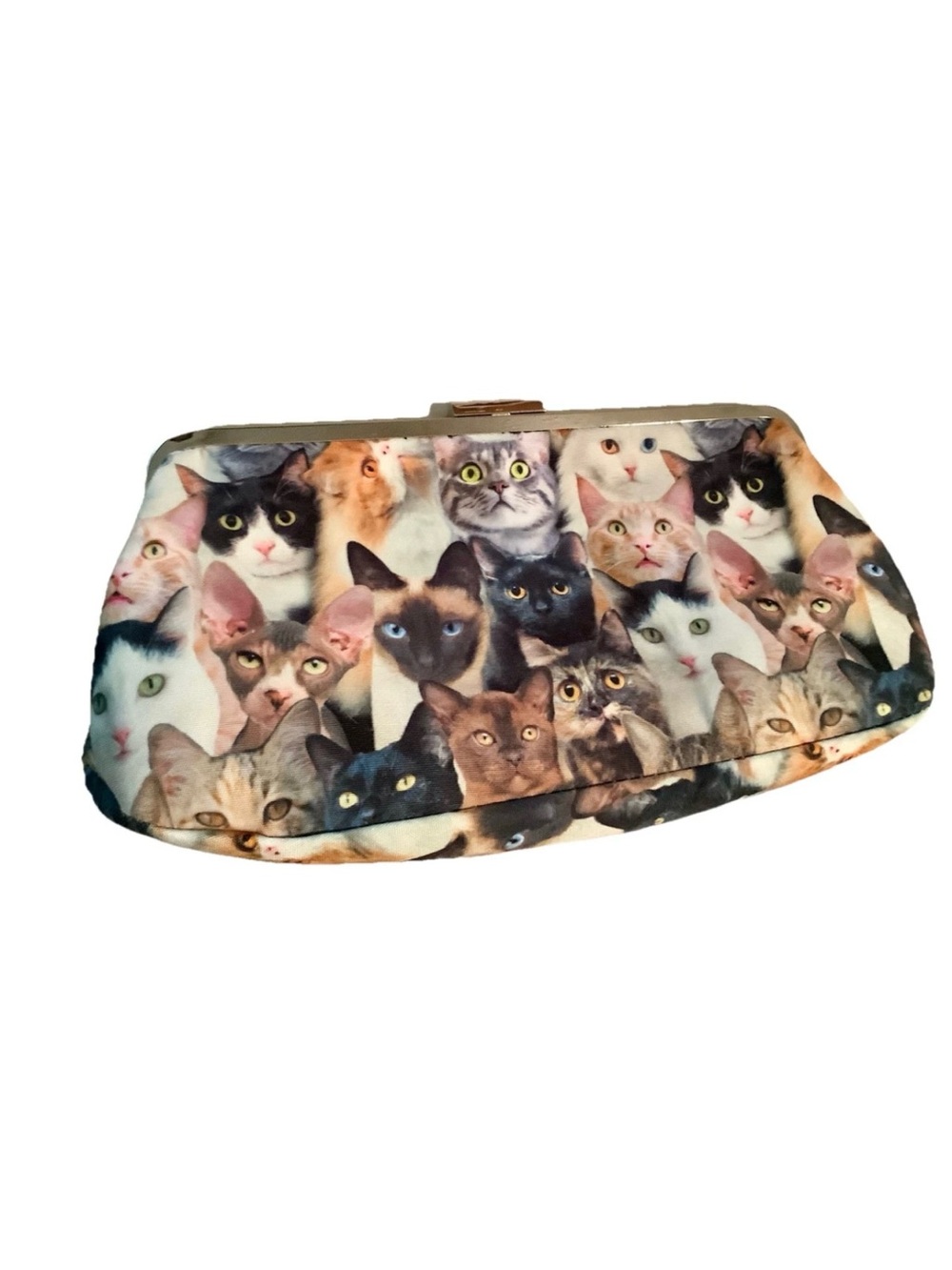 Cat Faces Print Clutch Purse - Multicolor with chain shoulder